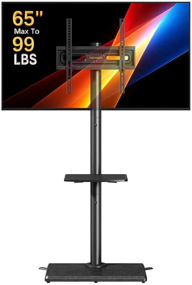 Main image of Standing Floor TV Stand for 3265" TVs up to 99 lbs 3 Height Settings, Extra-Stable Anti-Tip Feet, Tall TV Stand with Solid Wood Base, Adjustable Shelf, 400x400mm