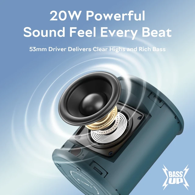 Alt view image 2 of 7 - Portable Bluetooth Speaker, IPX7 Waterproof Wireless Speaker with 20W Loud Stereo Sound, 15H Playtime & Beat-Synced RGB Light, Small Outdoor Speaker for Shower, Pool, Beach,Hiking,Gifts(Blue)