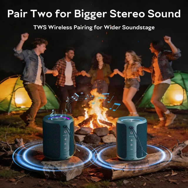 Alt view image 4 of 7 - Portable Bluetooth Speaker, IPX7 Waterproof Wireless Speaker with 20W Loud Stereo Sound, 15H Playtime & Beat-Synced RGB Light, Small Outdoor Speaker for Shower, Pool, Beach,Hiking,Gifts(Blue)