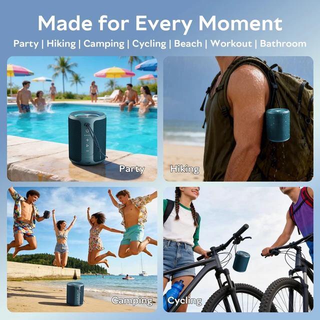 Alt view image 7 of 7 - Portable Bluetooth Speaker, IPX7 Waterproof Wireless Speaker with 20W Loud Stereo Sound, 15H Playtime & Beat-Synced RGB Light, Small Outdoor Speaker for Shower, Pool, Beach,Hiking,Gifts(Blue)