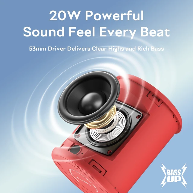 Alt view image 2 of 7 - Portable Bluetooth Speaker, IPX7 Waterproof Wireless Speaker with 20W Loud Stereo Sound, 15H Playtime & Beat-Synced RGB Light, Small Outdoor Speaker for Shower, Pool, Beach,Hiking,Gifts(Red)