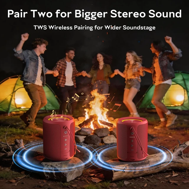 Alt view image 4 of 7 - Portable Bluetooth Speaker, IPX7 Waterproof Wireless Speaker with 20W Loud Stereo Sound, 15H Playtime & Beat-Synced RGB Light, Small Outdoor Speaker for Shower, Pool, Beach,Hiking,Gifts(Red)