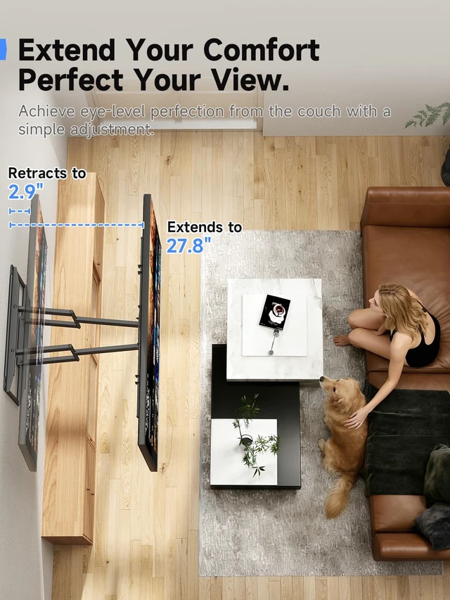 Alt view image 4 of 7 - Heavy Duty TV Wall Mount for 60-120 Inch TVs Holds up to 264 lbs Swivel ±30° & Tilt +5°~-10° & Level ±5°, 3-27.8" Extension, Max VESA 900x600mm, Glare Reduction Tilt for Home Theater Setup