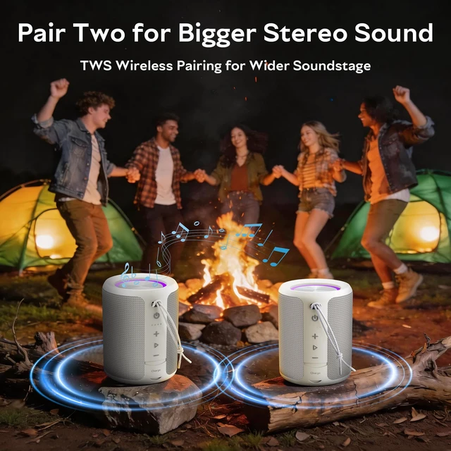 Alt view image 4 of 7 - Portable Bluetooth Speaker, IPX7 Waterproof Wireless Speaker with 20W Loud Stereo Sound, 15H Playtime & Beat-Synced RGB Light, Small Outdoor Speaker for Shower, Pool, Beach,Hiking,Gifts(Gray)