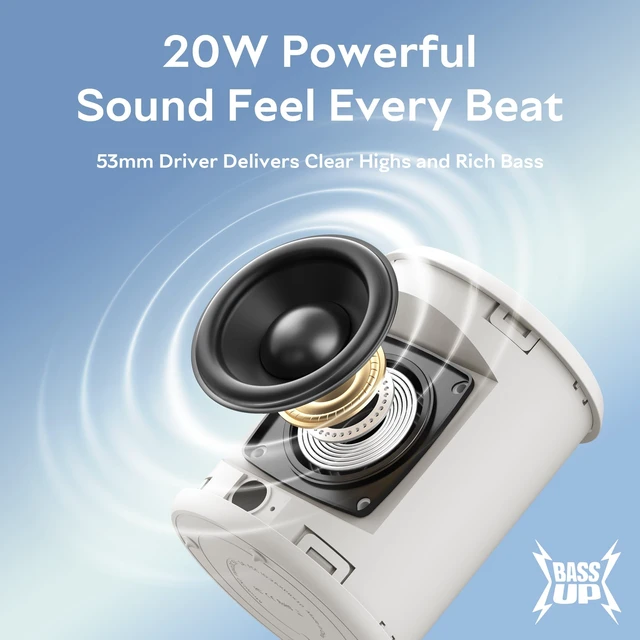 Alt view image 2 of 7 - Portable Bluetooth Speaker, IPX7 Waterproof Wireless Speaker with 20W Loud Stereo Sound, 15H Playtime & Beat-Synced RGB Light, Small Outdoor Speaker for Shower, Pool, Beach,Hiking,Gifts(Gray)