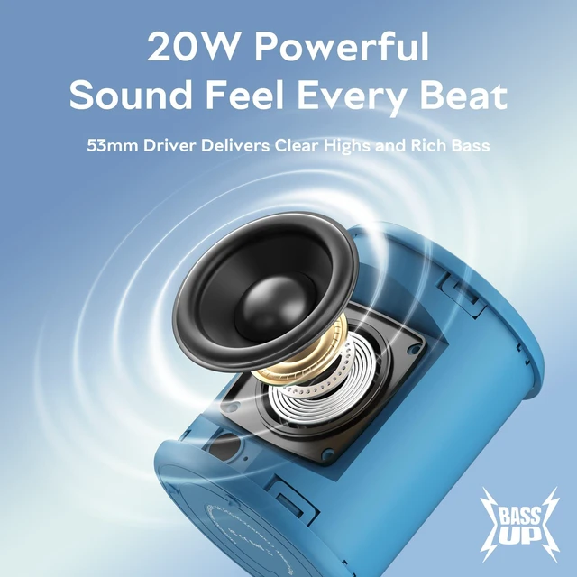 Alt view image 2 of 7 - Portable Bluetooth Speaker,IPX7 Waterproof Wireless Speaker with 20W Loud Stereo Sound,15H Playtime & Beat-Synced RGB Light, Small Outdoor Speaker for Shower,Pool,Beach,Hiking,Gifts(Cerulean)