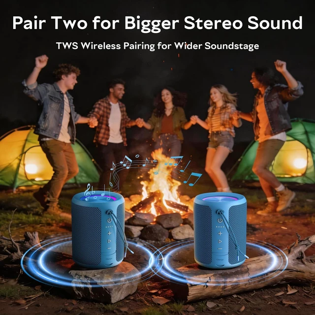 Alt view image 4 of 7 - Portable Bluetooth Speaker,IPX7 Waterproof Wireless Speaker with 20W Loud Stereo Sound,15H Playtime & Beat-Synced RGB Light, Small Outdoor Speaker for Shower,Pool,Beach,Hiking,Gifts(Cerulean)