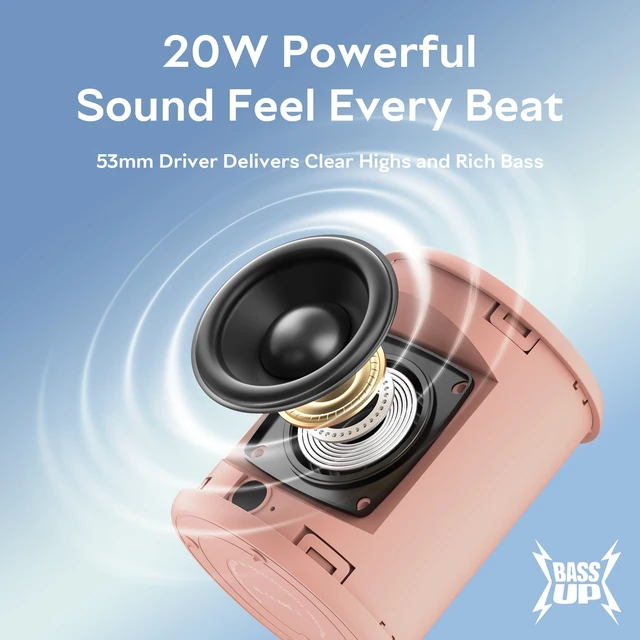 Alt view image 2 of 7 - Portable Bluetooth Speaker, IPX7 Waterproof Wireless Speaker with 20W Loud Stereo Sound, 15H Playtime & Beat-Synced RGB Light, Small Outdoor Speaker for Shower, Pool, Beach,Hiking,Gifts(Pink)