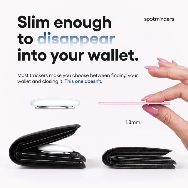 Alt view image 3 of 7 - SPOTMINDERS Apple MFi Certified Wallet Tracker Card for Travel Gifts for Women (iOS Only) - Works with Apple Find My Rechargeable Tracking Card for Wallet Purse Car Slim 0.07in IP68 Pink Item Finder