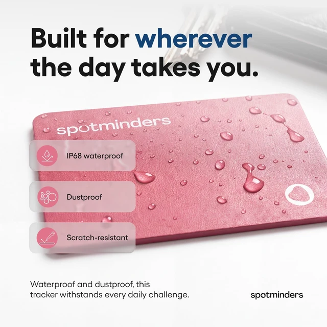 Alt view image 6 of 7 - SPOTMINDERS Apple MFi Certified Wallet Tracker Card for Travel Gifts for Women (iOS Only) - Works with Apple Find My Rechargeable Tracking Card for Wallet Purse Car Slim 0.07in IP68 Pink Item Finder