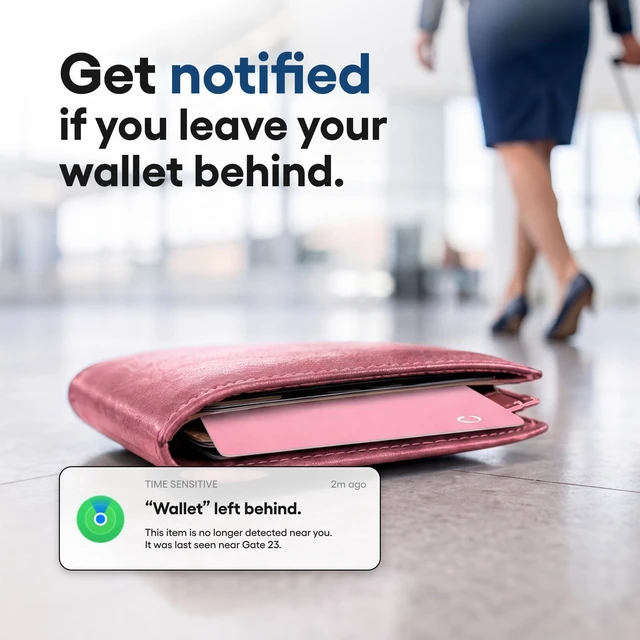 Alt view image 7 of 7 - SPOTMINDERS Apple MFi Certified Wallet Tracker Card for Travel Gifts for Women (iOS Only) - Works with Apple Find My Rechargeable Tracking Card for Wallet Purse Car Slim 0.07in IP68 Pink Item Finder