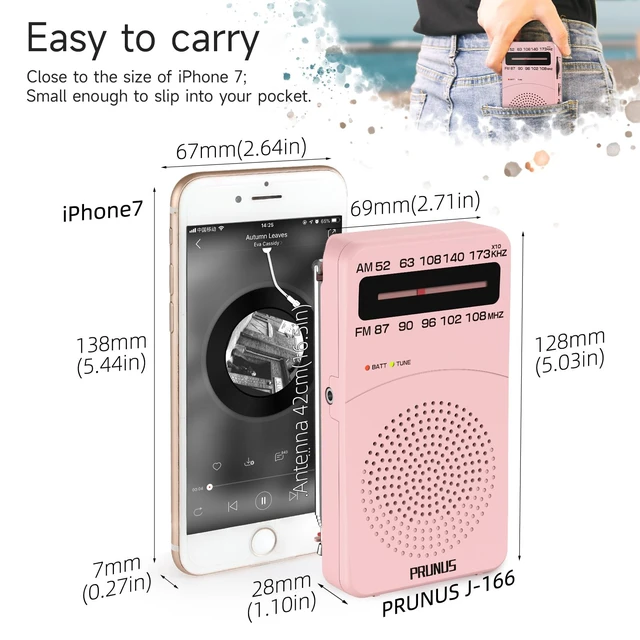 Alt view image 4 of 7 - J-166 Portable Radio AM FM, Battery Operated Radio Tuning Light, Back Clip, Layard, Excellent Reception, AM FM Radios Portable, Transistor Radios