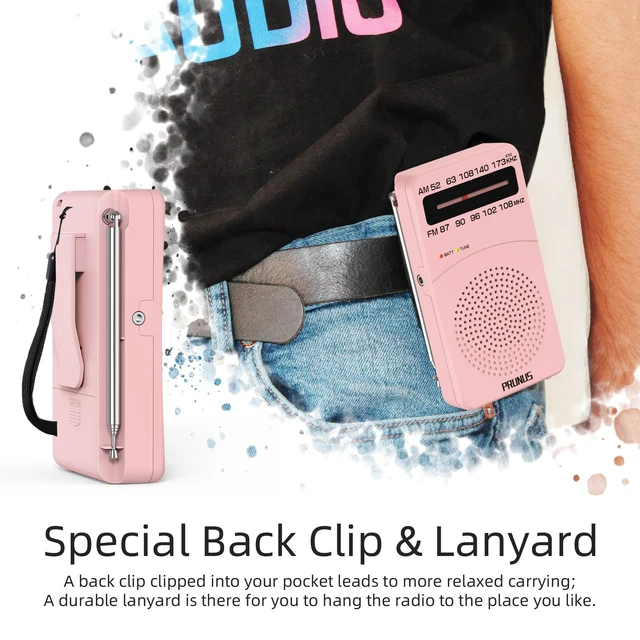Alt view image 6 of 7 - J-166 Portable Radio AM FM, Battery Operated Radio Tuning Light, Back Clip, Layard, Excellent Reception, AM FM Radios Portable, Transistor Radios