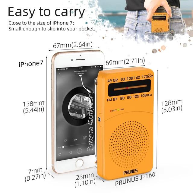 Alt view image 4 of 6 - J-166 Portable Radio AM FM, Battery Operated Radio Tuning Light, Back Clip, Layard, Excellent Reception, AM FM Radios Portable, Transistor Radios