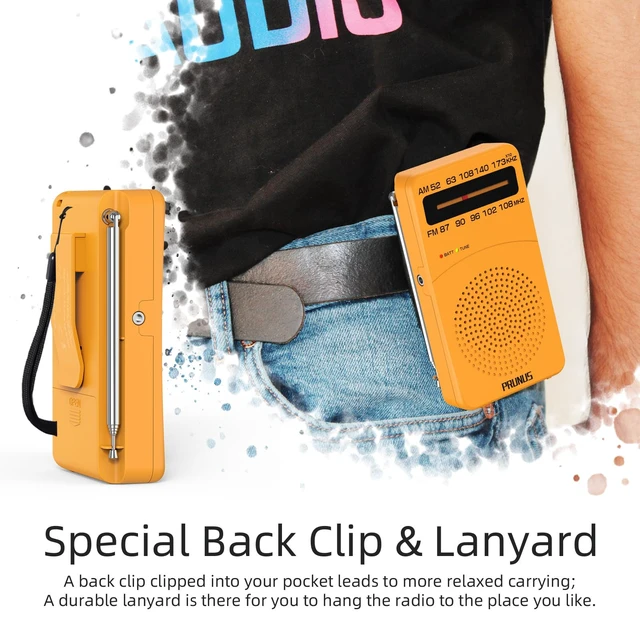 Alt view image 6 of 6 - J-166 Portable Radio AM FM, Battery Operated Radio Tuning Light, Back Clip, Layard, Excellent Reception, AM FM Radios Portable, Transistor Radios