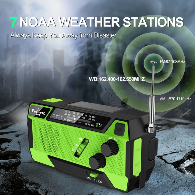 Alt view image 3 of 7 - 7400mWh NOAA Emergency Weather Radio with 3 in 1 Charging Cable - Solar Hand Crank Alert Radio - 3 Power Supply Methods - SOS Alarm, Flashlight for Hurricane Emergencies