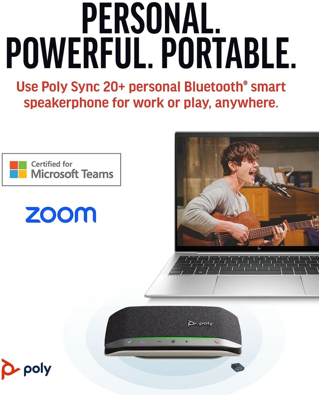 Alt view image 2 of 7 - Poly Sync 20+ Personal Portable Bluetooth Speakerphone (Plantronics) Noise/Echo Reduction USB-C Bluetooth Adapter - Works w/Teams (Certified), Zoom, PC, Mac, Mobile Exclusive
