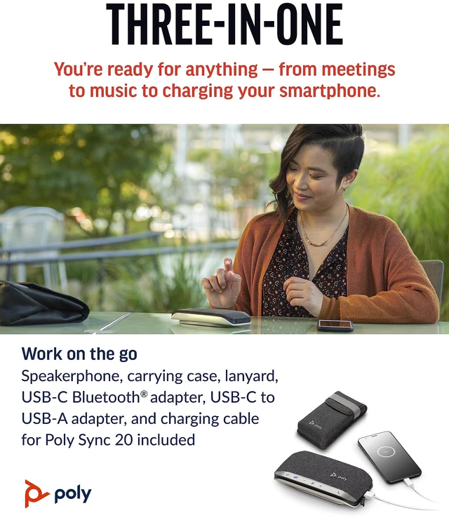 Alt view image 4 of 7 - Poly Sync 20+ Personal Portable Bluetooth Speakerphone (Plantronics) Noise/Echo Reduction USB-C Bluetooth Adapter - Works w/Teams (Certified), Zoom, PC, Mac, Mobile Exclusive