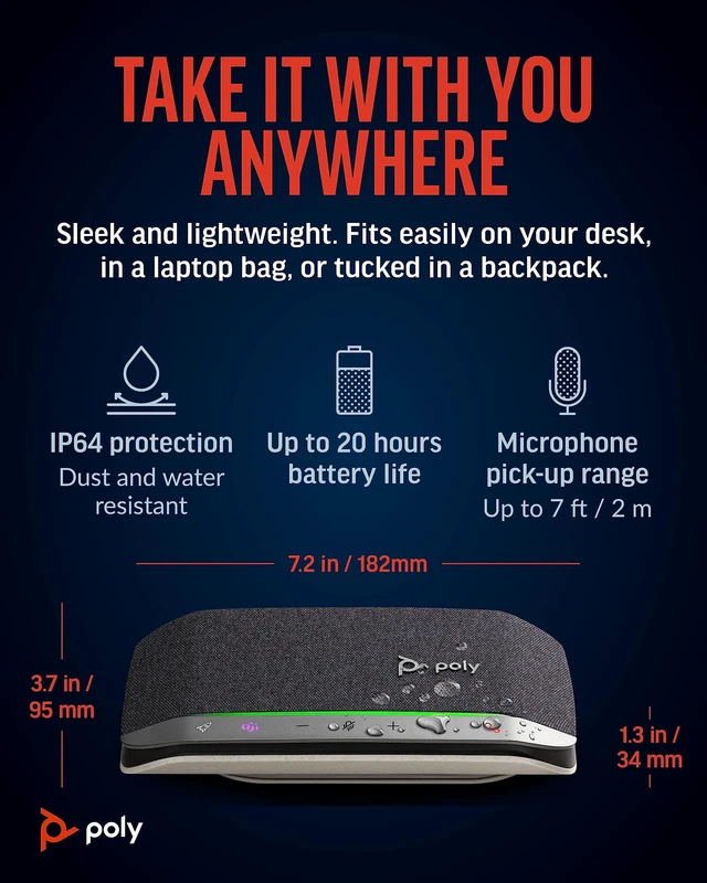 Alt view image 6 of 7 - Poly Sync 20+ Personal Portable Bluetooth Speakerphone (Plantronics) Noise/Echo Reduction USB-C Bluetooth Adapter - Works w/Teams (Certified), Zoom, PC, Mac, Mobile Exclusive
