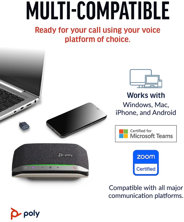 Alt view image 7 of 7 - Poly Sync 20+ Personal Portable Bluetooth Speakerphone (Plantronics) Noise/Echo Reduction USB-C Bluetooth Adapter - Works w/Teams (Certified), Zoom, PC, Mac, Mobile Exclusive