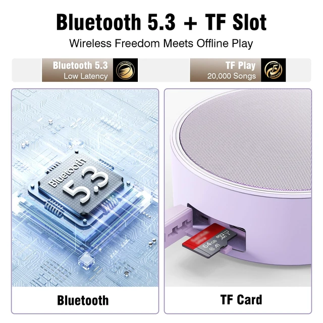 Alt view image 3 of 7 - C12 IP67 Waterproof Shower Bluetooth Speakers Portable Small Speaker Speakers Bluetooth Wireless,Loud Clear Sound,Support TF Card,Suction Cup,for Outdoor Kayak Canoe Beach Gift(Purple)