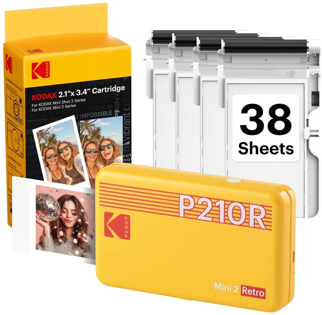 Main image of Mini 2 Retro 2x3 Portable Photo Printer, 4PASS, 38 Sheets, Yellow Bluetooth, iPhone & Android Smartphone Compatible, Smudge-Proof, Water-Resistant, Fade-Resistant