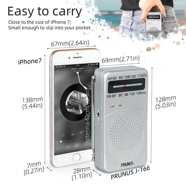 Alt view image 5 of 7 - J-166 Portable Radio AM FM, Battery Operated Radio Tuning Light, Back Clip, Layard, Excellent Reception, AM FM Radios Portable, Transistor Radios
