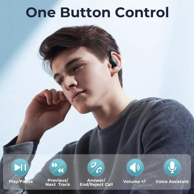 Alt view image 5 of 5 - Active Noise Cancelling Earbuds Wireless Bluetooth Headphones Ear Buds 90Hrs Playback Stereo Bass Earphones with Mic Over-Ear Hooks IPX7 Waterproof Headset