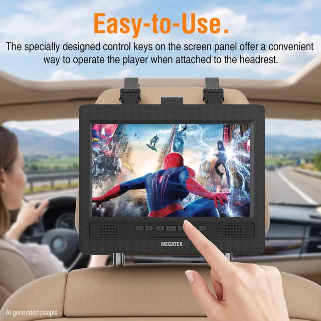 Alt view image 7 of 7 - Portable DVD Player with 10.5" Swivel Screen for Car, Home & Travel USB/SD Playback, 6-Hour Rechargeable Battery, Headrest Mount, Remote, Wired Earbuds Included, AC Adapter & Car Charger