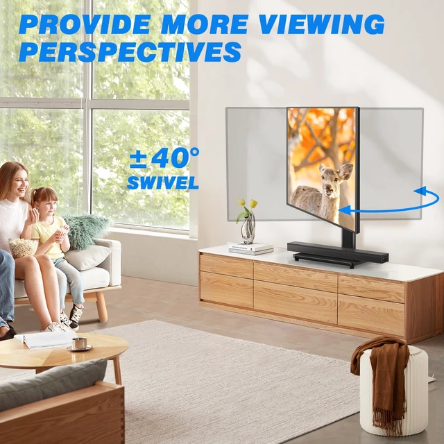 Alt view image 3 of 7 - Universal Swivel Tabletop TV Stand for Flat Screens 23-43 Inch Heavy Duty Center Pedestal Stand Replacement with Black Tempered Glass Base & Height Adjustable Mount for 24 32 43 Inch