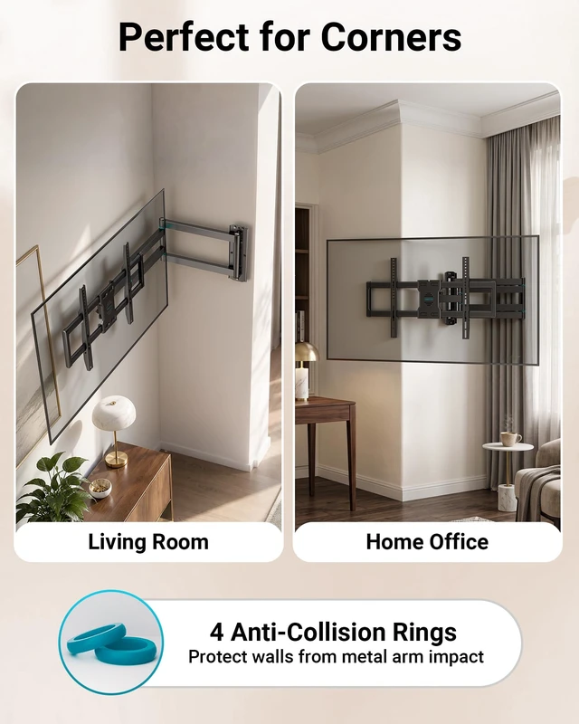 Alt view image 6 of 7 - Long Arm Corner TV Wall Mount for Most 42-75 Inch TVs Full Motion Articulating Mount, 39.4" Extension, Tilt, Swivel, Level, Max VESA 600x400mm, Holds 110 lbs