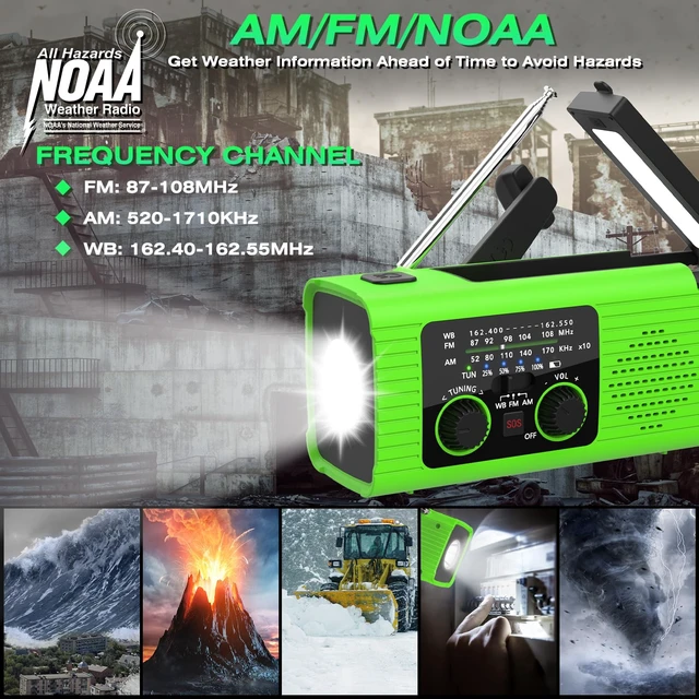 Alt view image 2 of 7 - Emergency Weather Radio, 4000mAh NOAA Weather Radio Solar Charging Hand Crank Radio & USB Charged, Radios Portable Am Fm with LED Flashlight, Reading Lamp, SOS Alarm for Emergency Situation