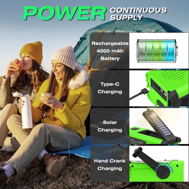 Alt view image 3 of 7 - Emergency Weather Radio, 4000mAh NOAA Weather Radio Solar Charging Hand Crank Radio & USB Charged, Radios Portable Am Fm with LED Flashlight, Reading Lamp, SOS Alarm for Emergency Situation
