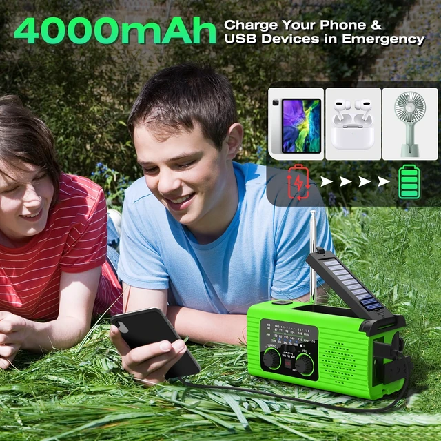 Alt view image 4 of 7 - Emergency Weather Radio, 4000mAh NOAA Weather Radio Solar Charging Hand Crank Radio & USB Charged, Radios Portable Am Fm with LED Flashlight, Reading Lamp, SOS Alarm for Emergency Situation