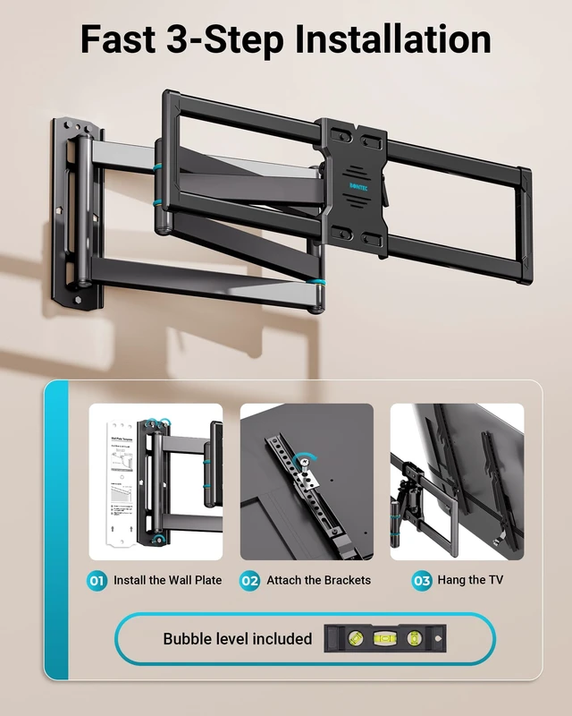 Alt view image 7 of 7 - Long Arm Corner TV Wall Mount for Most 42-75 Inch TVs Full Motion Articulating Mount, 39.4" Extension, Tilt, Swivel, Level, Max VESA 600x400mm, Holds 110 lbs