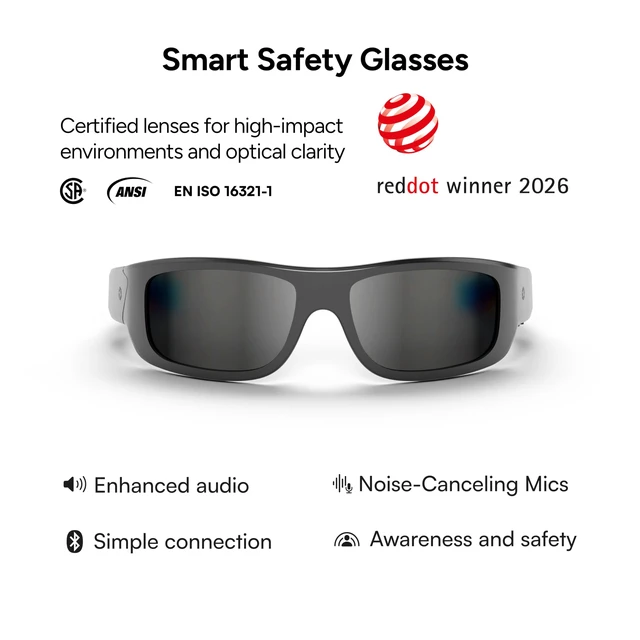 Alt view image 2 of 7 - Armor Smart Safety Glasses, TR90 Frame, Light Adaptive Lenses, Open Ear Speakers & Microphone - ANSI Z87.1