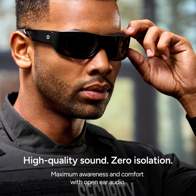 Alt view image 4 of 7 - Armor Smart Safety Glasses, TR90 Frame, Light Adaptive Lenses, Open Ear Speakers & Microphone - ANSI Z87.1