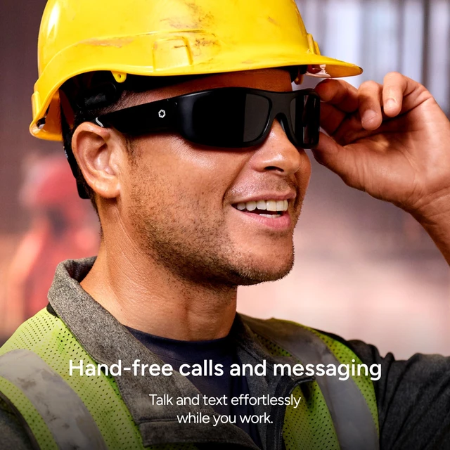 Alt view image 5 of 7 - Armor Smart Safety Glasses, TR90 Frame, Light Adaptive Lenses, Open Ear Speakers & Microphone - ANSI Z87.1