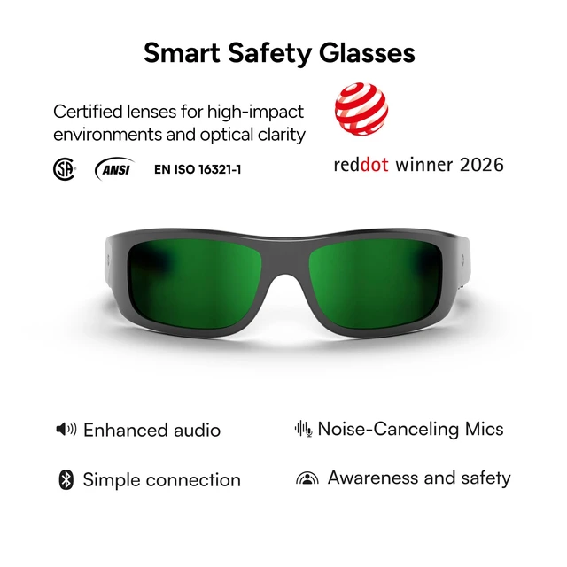 Alt view image 2 of 7 - Armor Smart Safety Glasses, TR90 Frame, Light Adaptive Lenses, Open Ear Speakers & Microphone - ANSI Z87.1