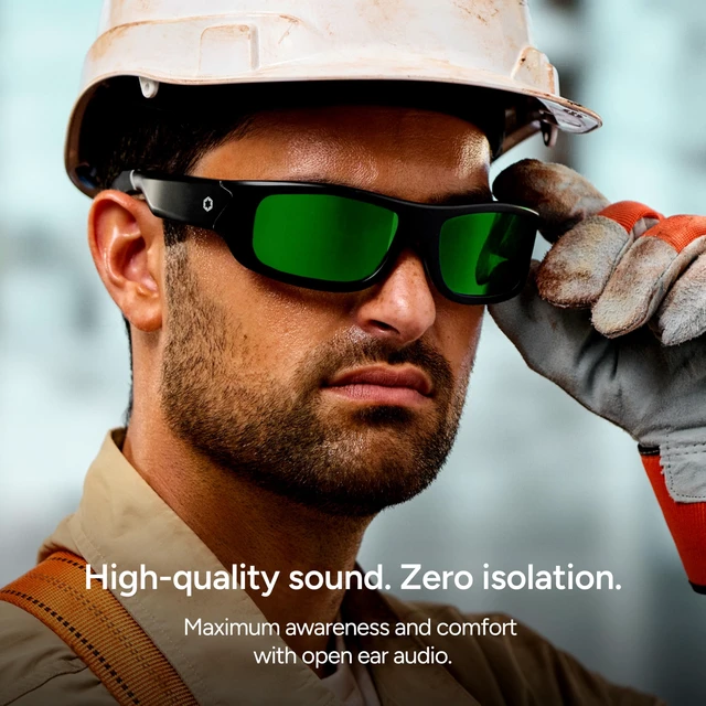 Alt view image 3 of 7 - Armor Smart Safety Glasses, TR90 Frame, Light Adaptive Lenses, Open Ear Speakers & Microphone - ANSI Z87.1