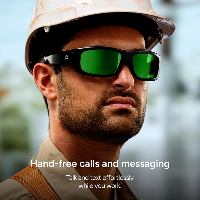 Alt view image 4 of 7 - Armor Smart Safety Glasses, TR90 Frame, Light Adaptive Lenses, Open Ear Speakers & Microphone - ANSI Z87.1