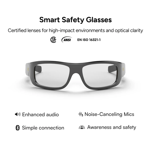 Alt view image 2 of 7 - Armor Smart Safety Glasses, TR90 Frame, Light Adaptive Lenses, Open Ear Speakers & Microphone - ANSI Z87.1