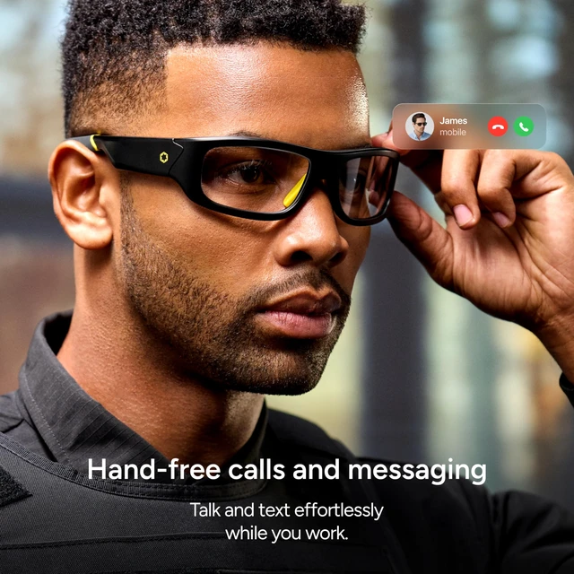 Alt view image 4 of 7 - Armor Smart Safety Glasses, TR90 Frame, Light Adaptive Lenses, Open Ear Speakers & Microphone - ANSI Z87.1