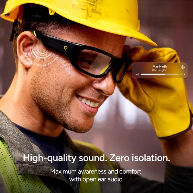 Alt view image 3 of 7 - Armor Smart Safety Glasses, TR90 Frame, Light Adaptive Lenses, Open Ear Speakers & Microphone - ANSI Z87.1