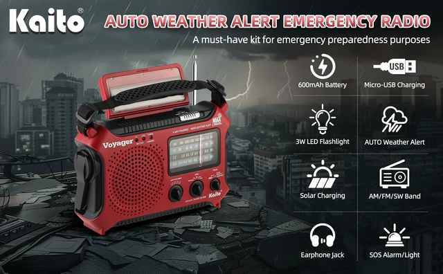 Alt view image 2 of 7 - KA500RED 5-Way Powered Emergency AM/FM/SW Weather Alert Radio, Red
