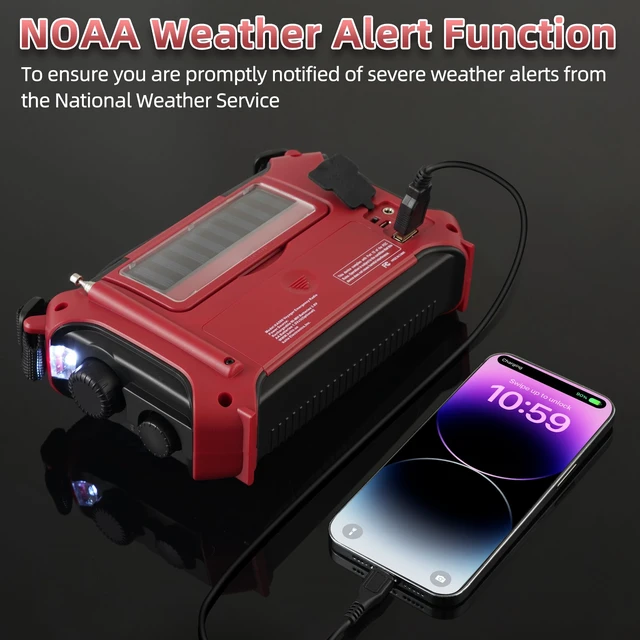 Alt view image 4 of 7 - KA500RED 5-Way Powered Emergency AM/FM/SW Weather Alert Radio, Red
