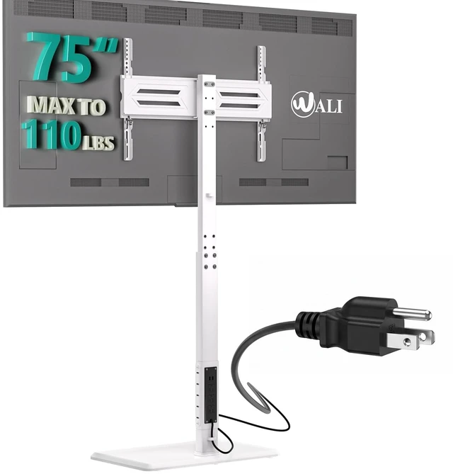 Main image of Floor TV Stand with Power Outlet, Tall TV Stand Mount for 32-75 inch TVs up to 110 lbs, Swivel and Height Adjustable TV Stands with Wood Base for Bedroom, Office(TVDVD-7PW), White