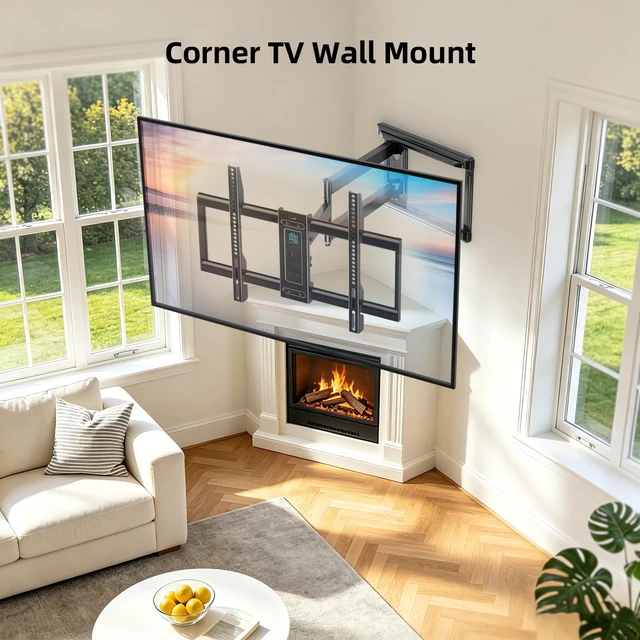 Alt view image 2 of 7 - Corner TV Wall Mount Long Arm Full Motion Bracket for 3280 TVs 90° corner tv mount for wall,30.12" long extension,Pre-assembled,swivel tilt leveling,Holds 110 lbs,Max VESA 600x400mm
