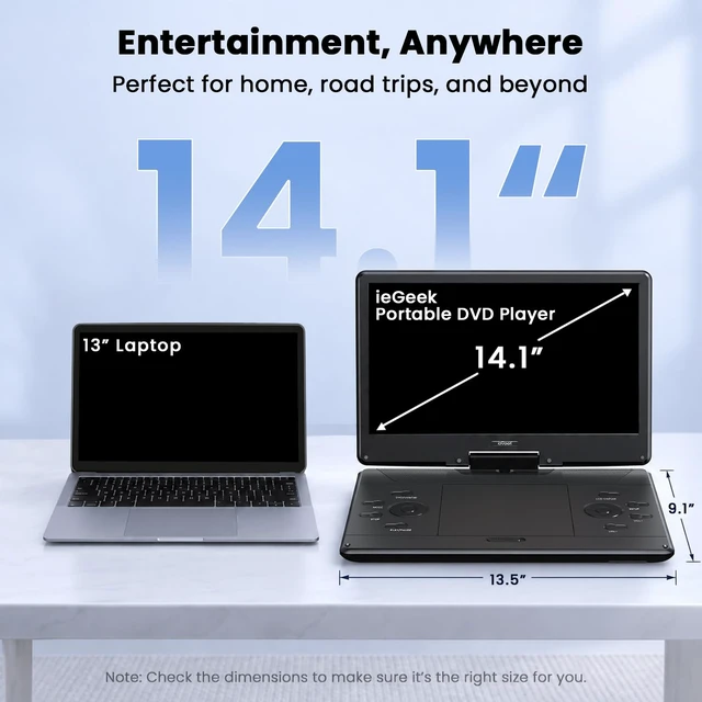 Alt view image 6 of 7 - 15.9" Portable DVD Player, 14.1" Large Screen, HDMI Input, Black Home Entertainment, Kids & Seniors, 6-Hour Battery, TV Stick & Gaming Support, USB/SD Playback, Region Free, Resume Playback