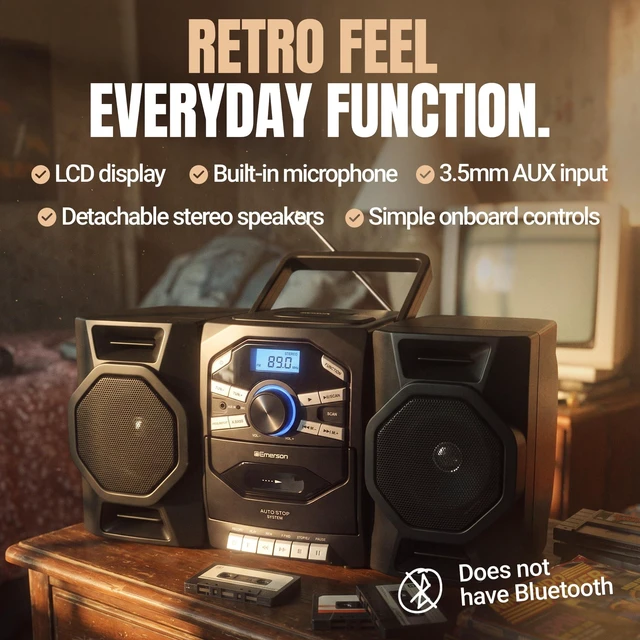 Alt view image 2 of 7 - EPB-4000 Portable CD Cassette Boombox with AM/FM Radio - Red With CD-R & CD-RW. Tape Recording. Detachable Speakers. X-BASS. AUX Input. Built-In Microphone. AC or Battery Power